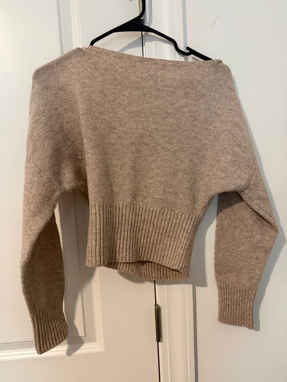 Garage Cozy Off-Shoulder Taupe Sweater - Picture 4 of 4